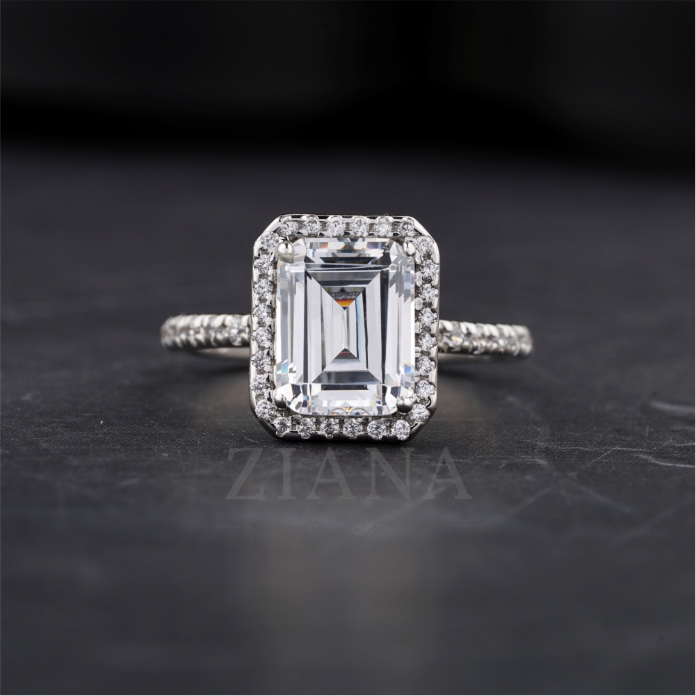 Emerald-Cut Halo Diamond Ring