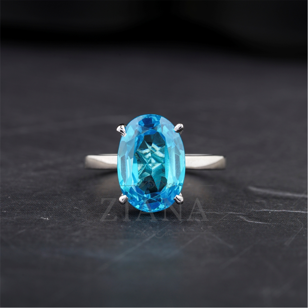 Oval-Cut Blue Topaz Solitaire Ring
