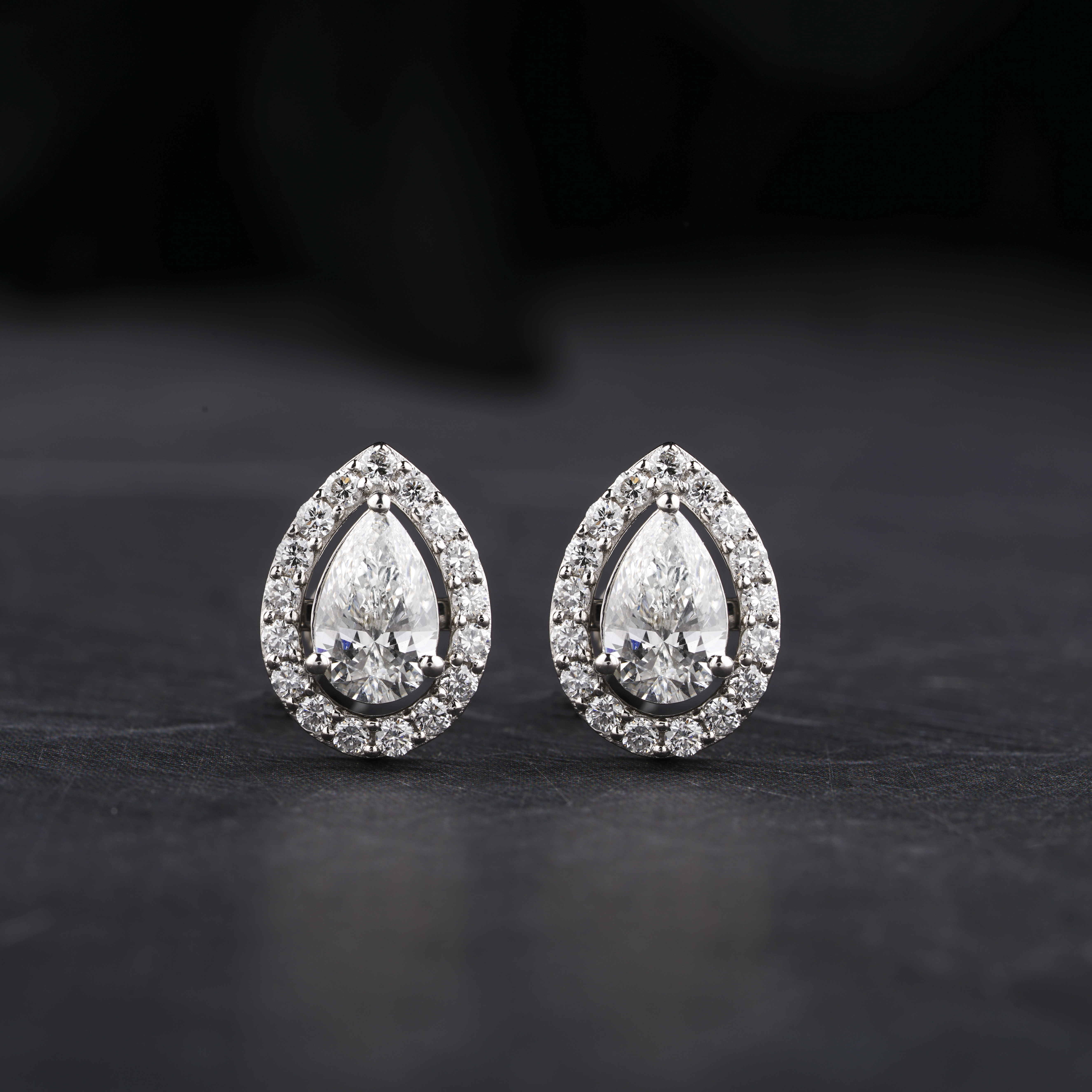 Pear-Cut Halo Diamond Earrings